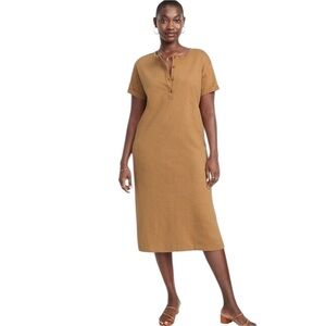 Old Navy Womens Tan Short-Sleeve Henley T-Shirt Midi Shift Dress Medium
